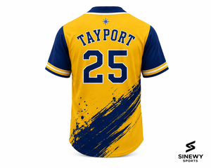 Maillot de baseball pour homme SINEWY SPORTS TAYPORT 25 Jaune Bleu Sublimé Anti-humidité Manches courtes Coupe classique - Product Image 2