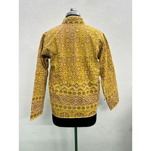 Autumn Chic Kantha <b>Leather</b> <b>Jacket</b> for Ladies Breathable with Custom Logo Patchwork <b>Blazer</b> Design Short Length Baseball Collar - Product Image 3