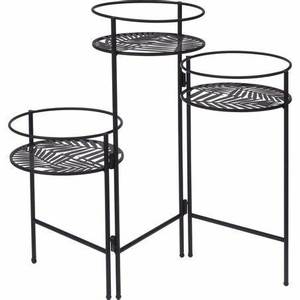Soporte de planta de metal negro de 3 niveles con diseño clásico Forma redonda Decoración de la habitación del hogar Características Función de maceta para uso en el jardín - Product Image 1