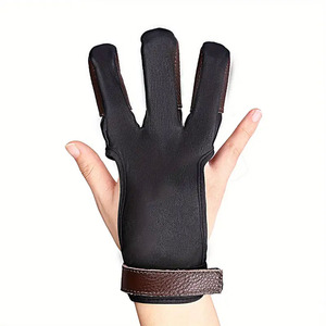 Gants de tir à l'arc en cuir suédé intérieur souple Gants de tir à l'arc à trois doigts réglables pour la protection des doigts unisexe - Product Image 1