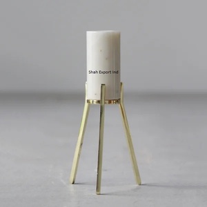 Modern Round <b>Black</b> Marble Decorative <b>Candle</b> <b>Holder</b> With Golden Metal Frame <b>Pillar</b> <b>Candle</b> Stand for Home Decoration - Product Image 2