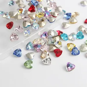 高品质指甲钻石彩色桃心尖背6MM心形水晶玻璃指甲钻石饰品