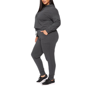 Conjunto de sudadera y pantalones de chándal unisex con logotipo bordado personalizado Sudadera corta con capucha para mujer OEM para invierno - Product Image 5