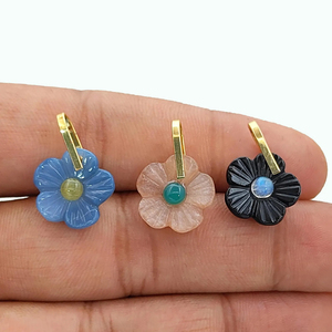 Peach Moonstone Flower Carving Charms 14mm Sterling Silver Gold Plated Rotating Loop Handmade Charm Wholesale Jewelry Supplies - Product Image 4