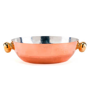Bol à couscous minimaliste en cuivre avec poignées en laiton, doublé d'étain, cadeau d'affaires, plat de service, marque SMC, fabriqué au TN - Product Image 1