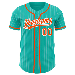 Camiseta de Béisbol Personalizada con Rayas Naranja y Verde Azulado, Logotipo del Equipo, Ropa de Equipo - Product Image 1