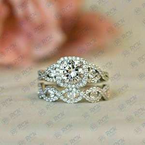 Anillo de moissanita de Plata de Ley 925 1,40 CTW, conjunto nupcial de corte redondo, joyería de diamantes, regalo de aniversario para mujer - Product Image 1