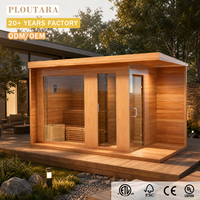 Sauna Exterior PLOUTARA con Fachada de Vidrio en Esquina, Techo Colgante y Terraza Integrada para Proyectos de Hoteles y Resorts