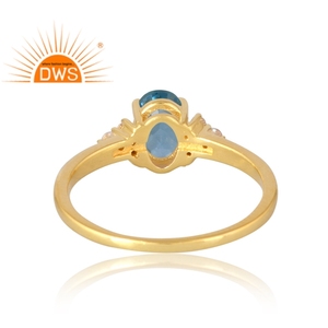 Latest Selling <b>925</b> Sterling <b>Silver</b> 18K Gold Plated Natural Cz & Blue Topaz Gemstone <b>Ring</b> Demi Fine Jewelry Manufacturer - Product Image 2