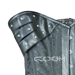 Corsé gótico personalizado con tachuelas, de piel sintética y brocado, tipo overbust. |   Top estilo bustier de punk rock - Product Image 4