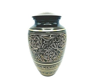 Brass Adult Cremation <b>Memorial</b> Urn with American Style Customizable Designs Gold & Black Engraving 220 Cubic Inch Capacity - Product Image 1