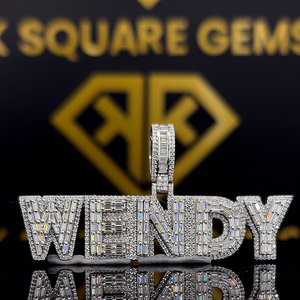 Pendentif Hip Hop personnalisé, pendentif en moissanite glacé rond brillant et taille baguette, pendentif Hip Hop en argent sterling 925 pour hommes - Product Image 5