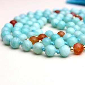 Top Grade 7 Chakra Yogic Bijoux À La Main 108 Noué Mala Perles Larimar Cornaline Indien Artiste Hindou Mariage Fiançailles Perlé - Product Image 6