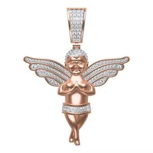 Pendentif Moissanite en Argent Sterling 12 Carats, Ange Cherubin de Luxe, Style Hip Hop, Mignon Ange Gardien Plaqué Or Rose, Unisexe - Product Image 3