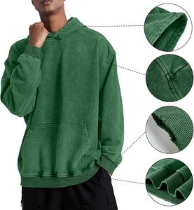 Hoodie brodé personnalisé hiver 2025 en molleton 100% coton, coupe oversize, couleur unie, style streetwear, délavé à l'acide pour homme - Product Image 3