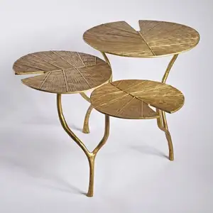 Ağır Metal yaprak tasarlanmış sehpa altın bitmiş oturma odası dekoratif merkezi masa ev temel mobilya