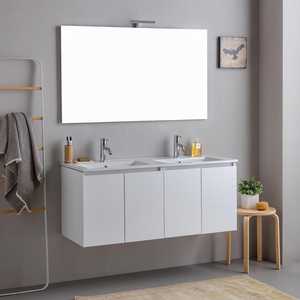 Mobile bagno sospeso Bali 120 cm bianco con ante, doppio lavabo e lavandino integrato - Product Image 1