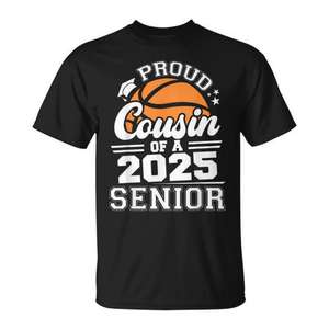 Camiseta unisex de manga corta con cuello redondo para adultos, con la inscripción 'Proud Cousin Of A 2025 Senior Basketball Grad' - Product Image 1