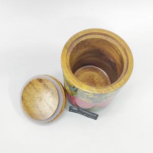 Enamel Printed Wooden Dry Fruit <b>Jar</b> with <b>Airtight</b> Lid and Curved Handle Condiment Storage Container by Tradebyd - Product Image 4