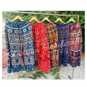 Pantalones Palazzo de algodón hechos a mano multicolor, pantalones indios Pantalones de yoga acampanados anchos, pantalones de algodón - Product Image 1
