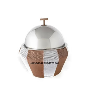 Metal <b>Food</b> <b>Warmer</b> Silver Finished Dinnerware Handmade Designer Casserole Hot Selling Wholesale Fancy metal Hotpot - Product Image 3