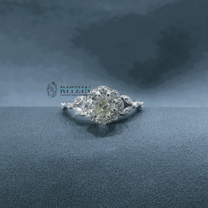 Off-White 6MM Round Cut Moissanite Halo Floral Style Sterling Silver Prong <b>Set</b> Engagement <b>Ring</b> for <b>Women</b> - Product Image 1