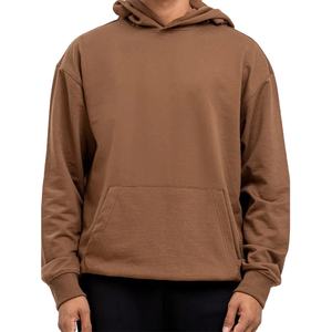 Sudadera con capucha marrón para hombre Sudadera de lana de algodón de peso pesado con bolsillo de canguro para ropa de otoño e invierno - Product Image 1