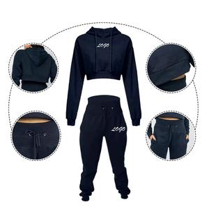 Women Hoodie And Short Embroidery Logo Design <b>On</b> Women <b>Set</b> OEM Service ODM Design Autumn Season Hoodie And Short - Product Image 3