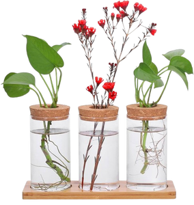 Vase à fleurs hydroponique au design simple en bois avec support en métal, prix de gros, vase en fer de luxe, décoration de mariage, prix de gros - Product Image 4