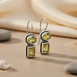 "Vintage Rose Gold Plated Diamond Cut Quartz & Diamond 925 <b>Silver</b> <b>Drop</b> <b>Earrings</b> for Women's Gift" - Product Image 1