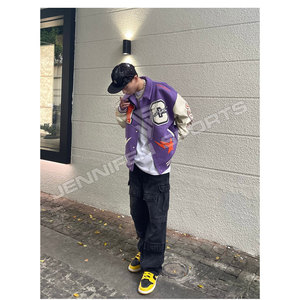 Mới chất lượng tốt nhất Varsity Áo khoác chenillie thêu các bản vá lỗi, len vải vỏ, tay áo da, nút của đóng cửa, bên trong bông - Product Image 5