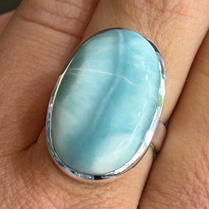 Diseñador hecho a mano 925 plata esterlina Larimar anillo boda aniversario compromiso joyería anillo hecho a medida - Product Image 4