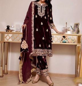 LATEST--INDIAN/PAKISTANI BEAUTIFUL ZARI EMBROIDERY WORK on VELVET KURTA & <b>PANT</b> DRESS for Party-wear-dress for Party/Wedding=2023 - Product Image 1