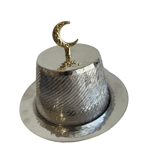 Plat de service décoratif en métal pour le Ramadan, design martelé brillant en acier inoxydable, compatible lave-vaisselle - Product Image 1