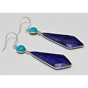 Pendientes de tuerca finos de Plata de Ley 925, lapislázuli, turquesa piedra preciosa, forma de cometa de lujo Natural, joyería de E0052-GS facetada - Product Image 2