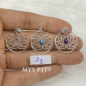 Pendentif en argent sterling avec motif de fleur de lotus, pierres précieuses faites à la main, pendentifs fins - Product Image 1