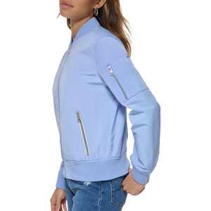Chaqueta universitaria ajustada personalizada de alta calidad para mujer, bombardero de lana, cierre de botón de cuerno, Material transpirable, Color sólido, venta al por mayor - Product Image 5
