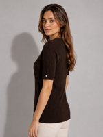 Suéter de Punto de Manga Corta para Mujer, 50% Algodón, 50% Acrílico, Cuello Redondo, OEM ODM