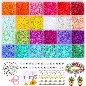 14440pcs 24 Colors DIY Letter 2mm Multicolor Glass Seed Beads Craft kit Set for Jewelry Bracelet Making Sup