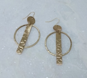 Femmes demi-cercle laiton métal boucles d'oreilles carré martelé noir Antique or fête bijoux à la mode à la mode - Product Image 4