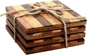 Loon Peak Art Deco Style Walnut Wood Square <b>Coasters</b> Multi-Tone Handmade Reusable <b>Drink</b> Mat Pad Tabletop Protector <b>for</b> Cold - Product Image 6