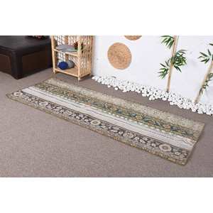 พรมตุรกีโบราณ2.7 x 7ft ขนแกะสีขาวคลาสสิกดีไซน์เย็บปะติดปะต่อกันพร้อมแผ่นรองยางสำหรับความสูงกองสูง - Product Image 4