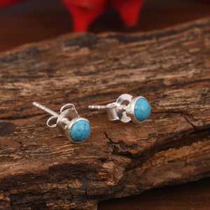 Boucles d'oreilles turquoise Clous en argent sterling Boho Gemstone Studs - Product Image 2