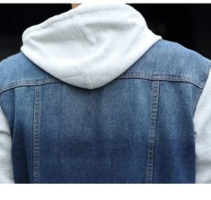 Mode coréenne Slim Fit Denim veste hommes à capuche Jean manteau décontracté Streetwear polaire manches à la mode polyvalent vêtements d'extérieur mode - Product Image 6