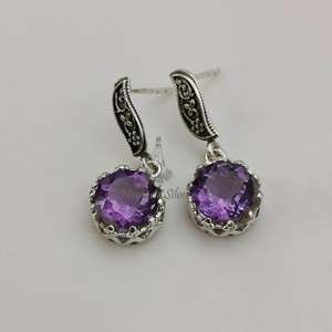 Pendientes de Plata de Ley 925 con Amatista, Joyería Clásica Colgante, Gema Natural Púrpura, Hechos a Mano, Accesorio de Piedra de Nacimiento de Febrero - Product Image 4