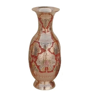 Florero de latón de alta calidad con grabado multicolor, pintura roja, acabado dorado para decoración del hogar, florero decorativo de mesa - Product Image 2