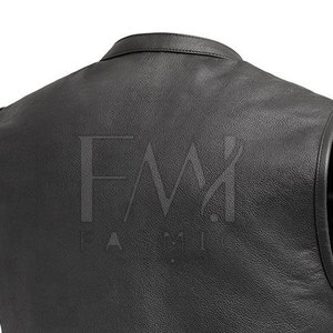 Wholesale Men's Motorcycle Club Leather <b>Vest</b> Solid <b>Black</b> For Custom Patches Design Your Own Men Leather <b>Vest</b> - Product Image 6