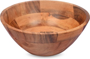 Tazón de fruta de madera de acacia grande hecho a mano, tazón de servicio de madera Natural de lujo para cocina, mesa de comedor, decoración del hogar - Product Image 4