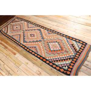 Alfombra Turca Kilim de 3.3x10.2 pies (100x310 cm), Alfombra Vintage con Diseño de Plantas y Árboles Azules - Product Image 4