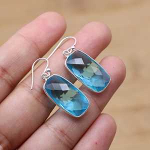 Boucles d'oreilles en argent sterling 925 avec pierre précieuse en quartz bleu, bijoux faits à la main, cadeau élégant pour femmes - Product Image 5
